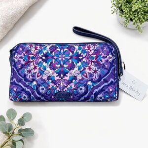 NWT Vera Bradley Quilted Wristlet Wallet Purple Floral Zip Around Phone Wallet